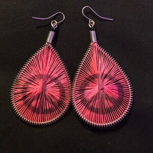 Pink and Silver Peace Sign Teardrop Earrings